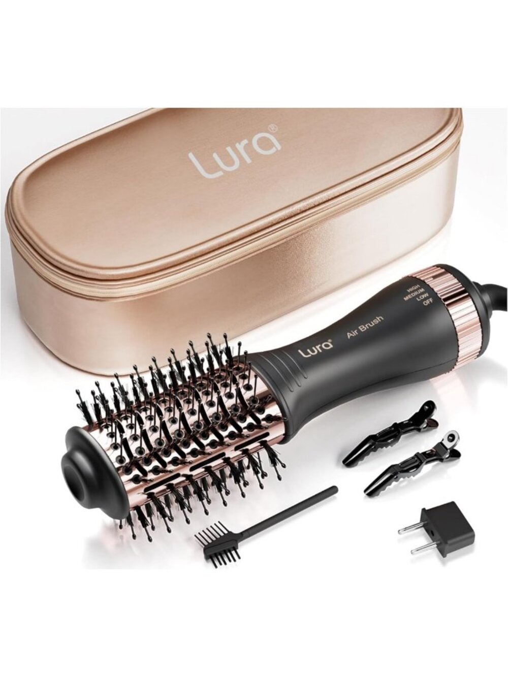 Dual Voltage Travel Hair Dryer Brush with Bag - Mini Hot Air Brush for Women